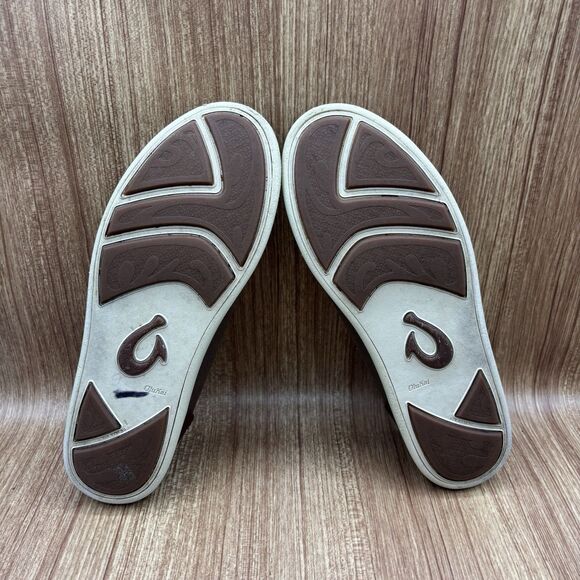 OluKai Shoes Mens 10 Manoa Brown Canvas Lace Up Boat Loafer Textile - Picture 6 of 8